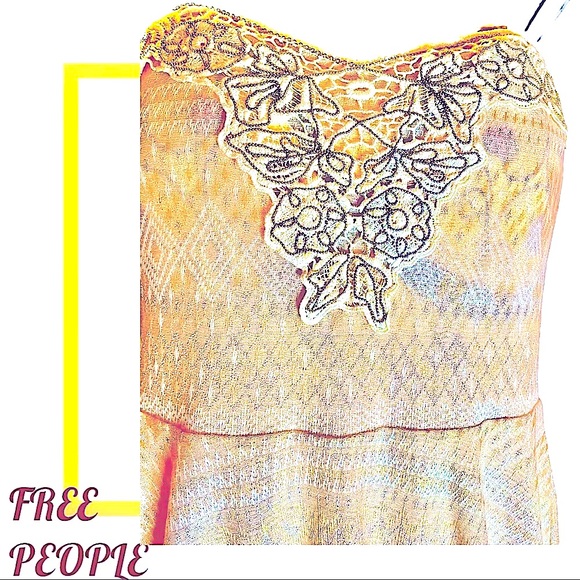 FREE PEOPLE BRAND SIZE LARGE STRAPLESS BOHO CHIC Mini Dress. Strands of color - Picture 5 of 14